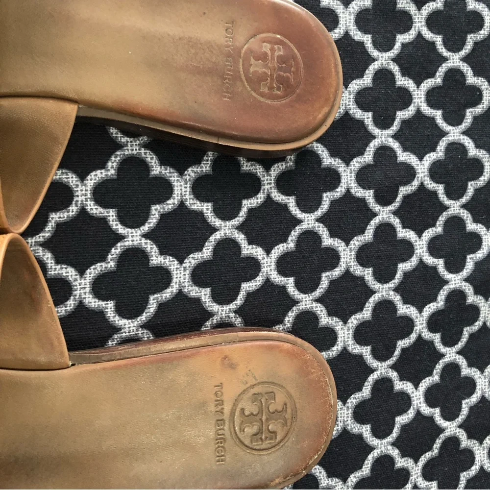 Tory Burch Womens Jamie Brown Tan 10.5 Calf Leather Full Logo Thong Brown 48275